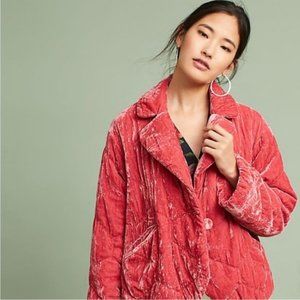 Anthropologie Quilted Crushed Velvet Puffer Jacket